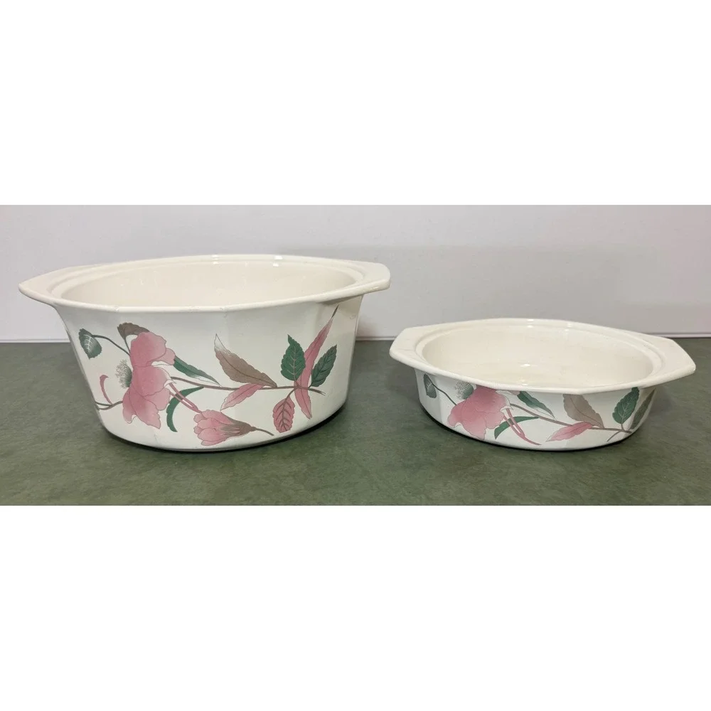 Mikasa Fire & Ice Silk Flowers AA009 Casserole Dish Set 2pc Pink Floral Japan